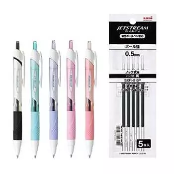 Mitsubishi Pencil oil-based ballpoint pen Jet Stream 05 5 colors 5 pieces + refill 05 black 5 pieces set SXN-150-05+SXR-05