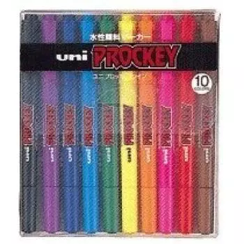 Mitsubishi Pencil Water Based Sign Pen PROCKEY Extra Fine Fine Point Round Lead 10 Color Set + PM-120T