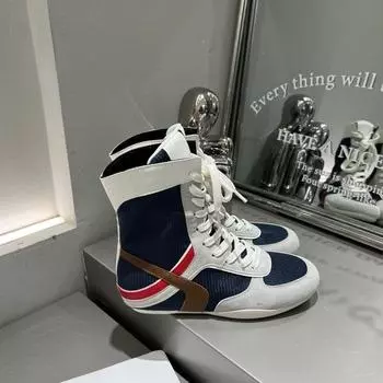 Miu series inner height increase casual leather boxing boots women s light and comfortable breathable sports wind color matching high top 35