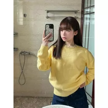 Miu Желтый Мягкий Липкий Свободный Повседневный Вырез Yellow S([Recommended 37.50 kg-47.50 kg]])