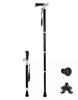 Miugoo складная телескопическая трость для пожилых людей с дополнительными приспособлениями для ходьбы, для ухода за больными, трость, легкая, 4-точечная трость, трость, Т-образная чёрный