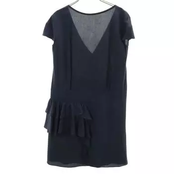 MIUMIU silk Short sleeve Frill one piece 42 Navy French sleeve Women Used