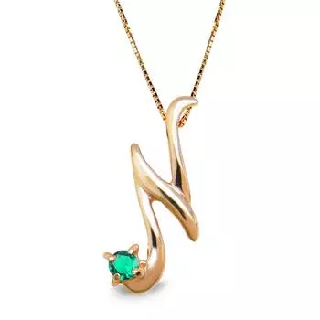 miwahouseki Initial Pink Gold Alphabet Necklace with Selectable Birthstone May Emerald [Miwahouseki] [N]