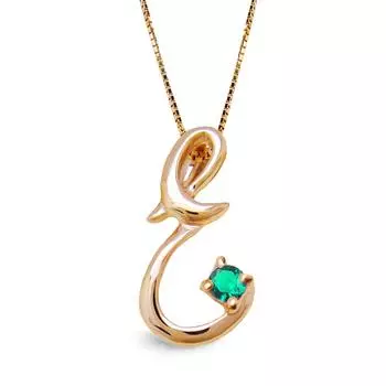 miwahouseki Initial Pink Gold Alphabet Necklace with Selectable Birthstone May Emerald [Miwahouseki] [E]