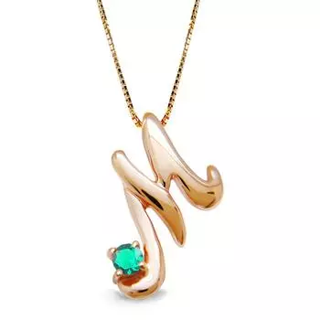 miwahouseki Initial Selectable Birthstone Pink Gold Alphabet Necklace May Emerald [Miwahouseki] [M]