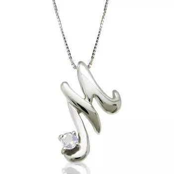 Miwahouseki Initial White Gold Alphabet Necklace with Birthstone of your Choice [Miwahouseki] [M] (June Moonstone)