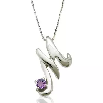 miwahouseki Initial White gold alphabet necklace with birthstone of your choice [Miwahouseki] [M] (February Amethyst)