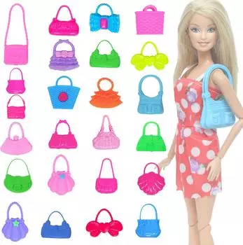 Микс, 20 шт., сумки для куклы Барби, модные сумки, милый пластиковый кошелек, аксессуары для кукол, одежда, платье, детские игрушки, разные стили