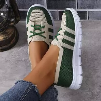 Mix Color Breathable Knitting Sneakers Women Fashion Striped Soft Sole Flats Woman Autumn 2024 Lace-Up Non-Slip Casual Shoes 36 небесно-голубой