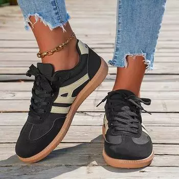 Mix Color Women s Autumn Sneakers Fashion Splicing Flat Heel Vulcanized Shoes Female Lace-Up Non-Slip Pu Leather Casual Shoes 36 кофейный