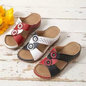 Разноцветные летние тапочки на танкетке, женские модные сандалии на платформе с вырезами, женская нескользящая пляжная обувь, размер 43 36