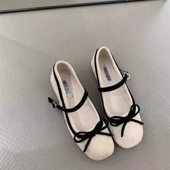 Mixed Colors Butterfly-knot Flats Buckle Strap Square Toe Shallow Women s Shoes on Sale 2025 High Quality Sweet Flats 35 абрикосовый