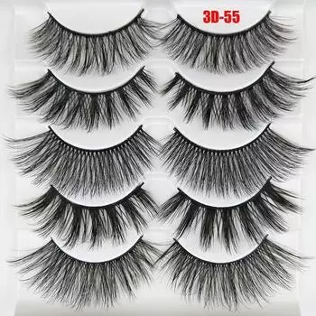 Mixed Styles Full Strips Wispy Fluffy Hair Crisscross Extension Tools False Eyelashes 3D Mink Hair 3D-55(5 Pairs)