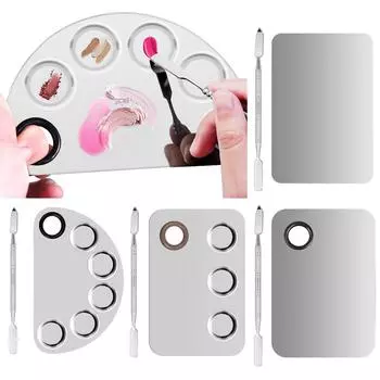 Миксер для макияжа из нержавеющей стали, пластина для смешивания лака для ногтей, палитра для теней для век с лопаточкой, косметические инструменты