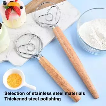 Миксер для теста Венчик для теста из нержавеющей стали с деревянной ручкой Легко очищаемый венчик для хлеба для домашней кухни 13Inch