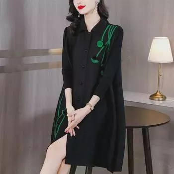 Miyake Pleats 2025 Осень Женское Свободное Однотонное Платье А-силуэта (Большой размер) Large чёрный