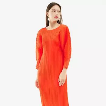 Miyake Women s Slim Fit A-Line Dress, Comfortable Long Sleeve, Medium Length, Casual Spring 2025 One Size зелёный