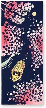 Miyamoto Kenema Chusen Tenugui Hand Cherry Blossoms and Yatai Boat 35 x 90 cm Towel, Design, 50233, Approx.