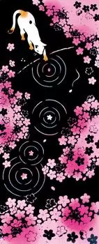 Miyamoto Kenema Japanese Tenugui Hand Cherry Cats Enjoying Cherry Blossom Interior Display 51670 Towel, Ch-sen (Dyed Print), Blossoms, Viewing,