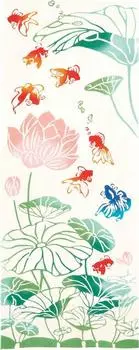 Miyamoto Kenema Японское ручное Чусен Золотая рыбка и Лотос Золотая рыбка Внутренний дисплей 50046 Полотенце, Принт, Дизайн, Гобелен, 36x90см,