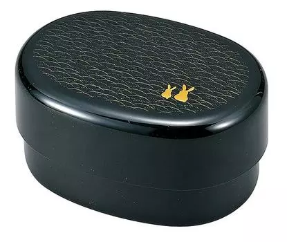 Ланч-бокс Miyamoto Sangyo овальный с рисунком кролика, черный, 210 мл 370 мл (Верхний ярус) (Нижний ярус) чёрный