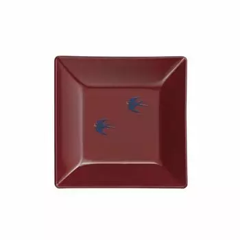 Miyamoto Sangyo Plate Swallow Square Small Silver Vermilion x Approx. 9.6 9.6cm
