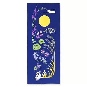 Miyamoto Towel Kenema Tenugui Hand and Rabbit at Made in 35 x 90 50226 Towel, Moon Night, Japan, Navy, Approx. cm,