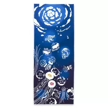 Miyamoto Towel Kenema Tenugui Hand Summer Jellyfish Made in 35 x 50212 Towel, Design, Japan, Navy, Approx. 90cm,