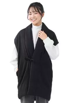 Miyata Textile Длинное пончо без рукавов Hanten Kurume Ori Сделано в Японии Rikka Black [ROCCA] Женские