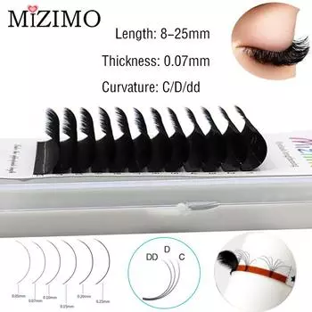 MIZIMO Черные привитые накладные ресницы, инструменты для макияжа глаз, натуральные, мягкие и удлиненные. К/Д/ДД, 0,07 мм 0.07mm--C--8mm чёрный
