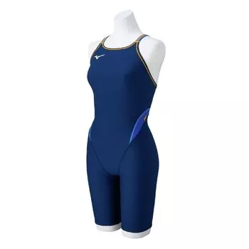 Mizuno Exersuit Half Navy x Gold Fusion x Capri for Competitive Swimming Women s Suit, Breeze, XS,