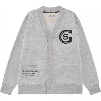 Mizuno Heritage Series Single-Breasted V-Neck Letter Long Sleeve Knit Sweater Unisex sweater Light-Gray D2CC43H4-18 S