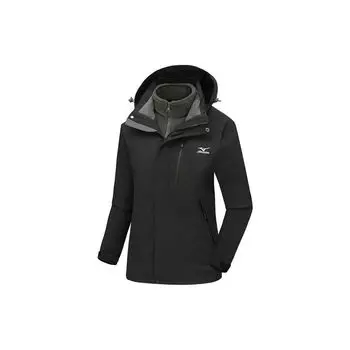 Mizuno Logo Print Hooded Windproof Breathable Warm Jacket Unisex Outerwear Black A2CE2640