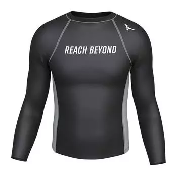 Mizuno Long Sleeve Swimming Sports T-Shirt Quick Dry Breathable Chlorine Resistant Sun Protection Hot Spring Surfing Suit Men Tops Black N2CA2102 M