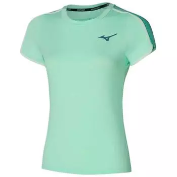 Mizuno Модная Универсальная Мягкая Удобная Футболка Реглан с Коротким Рукавом Женские Топы Синий Зеленый 62GAC20130 M