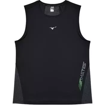Mizuno Performance Series SS24 Gradient Letter Влагоотводящий беговой тренировочный жилет без рукавов с круглым вырезом для мужчин, топы, черный цвет J2CA41P9-09 L