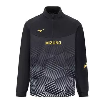 Mizuno Stand Collar Pullover Long Sleeve Half Zip Sweatshirt Unisex sweatshirt Black Gold P2CC41Z309 S