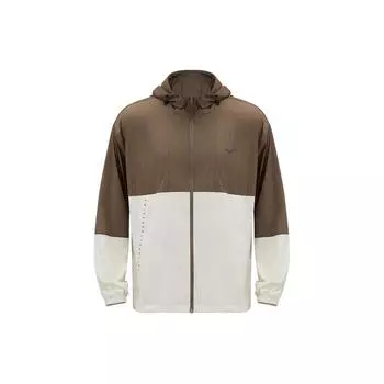Mizuno Свободная легкая куртка с капюшоном и длинными рукавами с принтом логотипа, куртки унисекс, Geological-Brown K2CE41E1-58 L