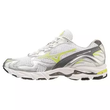 Кроссовки унисекс Mizuno Wave Rider 10 белые, солнечно-лаймовые, серебристые D1GA210411 44