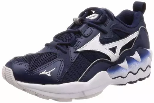 Mizuno WAVE RIDER 1 Navy x Light Gray x Size 2E Sneakers, White, 28.0 cm,