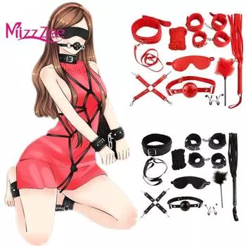 Mizz Zee, 10 шт., наручники для ног из искусственной кожи, веревочный ремень, ошейник для секса