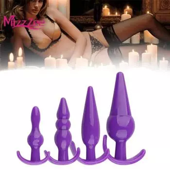 Mizz Zee, 4 шт., анальная пробка, Т-образное основание, массажер для флирта, пара, мастурбация, секс 4pcs