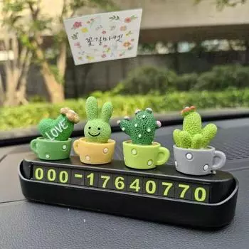 MJ21 Милый персонаж защита конфиденциальности парковка номер телефона табличка новый автомобиль подарок кактус доска объявлений светящаяся, черный, 1 шт., корейский автомобиль аксессуары