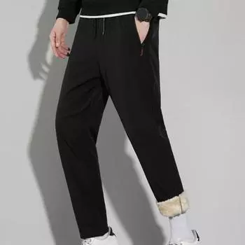 MJen осенне-зимние брюки толстые плюшевые теплые морозостойкие однотонные карманы на молнии с эластичной резинкой на талии мягкие прямые мужские спортивные спортивные штаны XL синий