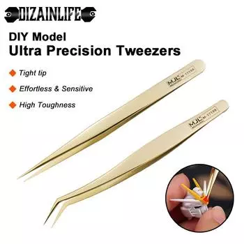 MJL High Precision Model Tweezers Stainless Steel Anti-static Curved Straight Tip Forceps Phone Repair Gift Water Sticker Box Water patch box