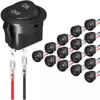 MKBKLLJY 16pcs Round Rocker Switches On/Off Switch 12V DC Circular Toggle Switch 2 Pin SPST 2 Position 6A/250V 10A/125V AC 20mm