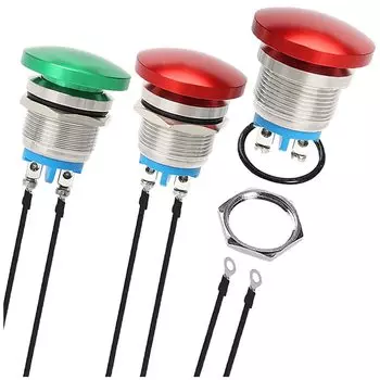 MKBKLLJY 3pcs 16mm Red/Green Metal Shell Push Button Switch IP65 Waterproof 12V 24V 36V DC 110V 250V AC 5A SPST 1NO