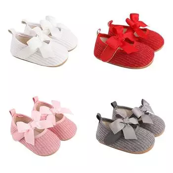 Младенческая детская хлопковая обувь с бантом и мягкой подошвой, нескользящая обувь для малышей, повседневная обувь Prewalker 12