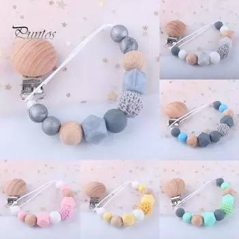 Младенческая детская силиконовая милая бусина деревянная игрушка-прорезыватель для зубов держатель для соски-пустышки