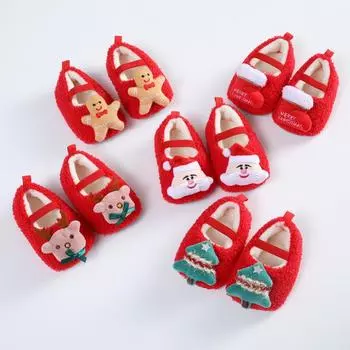Младенческая флисовая зимняя обувь для маленьких мальчиков и девочек, рождественская обувь, Санта-Клаус, первый ходок, плюшевые кроссовки для малышей, флисовые кроссовки для новорожденных, 0–12 месяцев 13